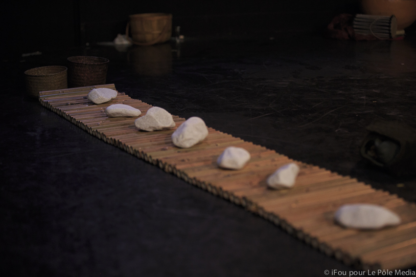 Image of stones along bamboo path